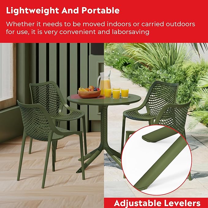 Costaelm Small Patio Table, Outdoor Round Dining Table, Weather Resistant Outside Table for Poolside Deck Lawn Garden Backyard, Olive Green