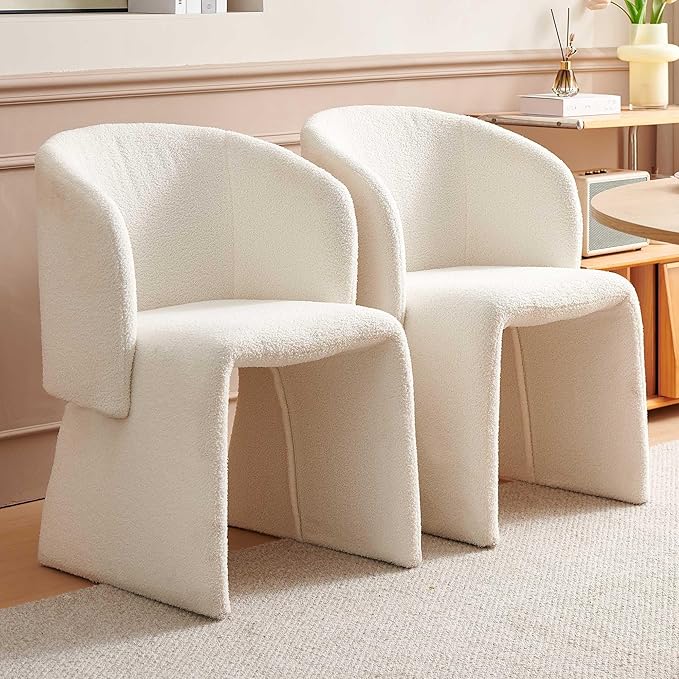 Dining Chair Upholstered Set of 4,Stylish Accent Barrel Side Chairs Cozy Sofa Chairs Teddy Velvet Comfortable Armchairs for Bedroom Reading Room Waiting Room Kitchen Dining Room