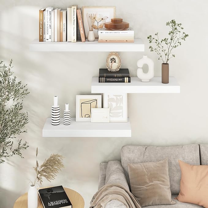 Floating Shelves for Wall, 30" W x 12" D x 2" H, 2 Pack of Long Wall Mounted Engineered Wood Shelves with Invisible Brackets for Living Room, Bedroom, Bathroom, Kitchen Decor, White