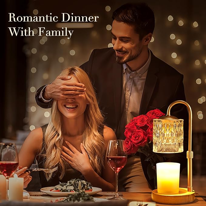 Briever Dimmable Candle Warmer Lamp with Timer, Height Adjustable Electric Candle Wax Warmer, Christmas Birthday Gifts for Women Mom, House Warming Gifts New Home Room Decor, Solid Wood Base