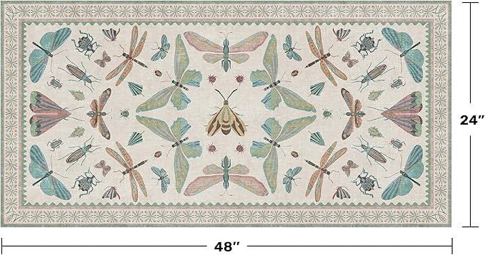 Mint Green Washable Bathroom Rug - 2x4 Small Kitchen Rugs for Front Door Indoor Entrance, Low Pile Stain Resistant, Colorful Cool Aethestic