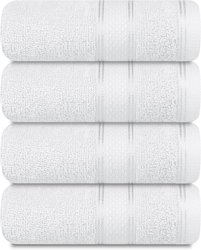 Casa Lino 100% Cotton Hand Towels for Bathroom - Soft, Highly Absorbent & Quick Dry Kitchen Towels - Gym Towel Set - Travel Towel Set - 24" x 16" - Pack of 4 - (White)