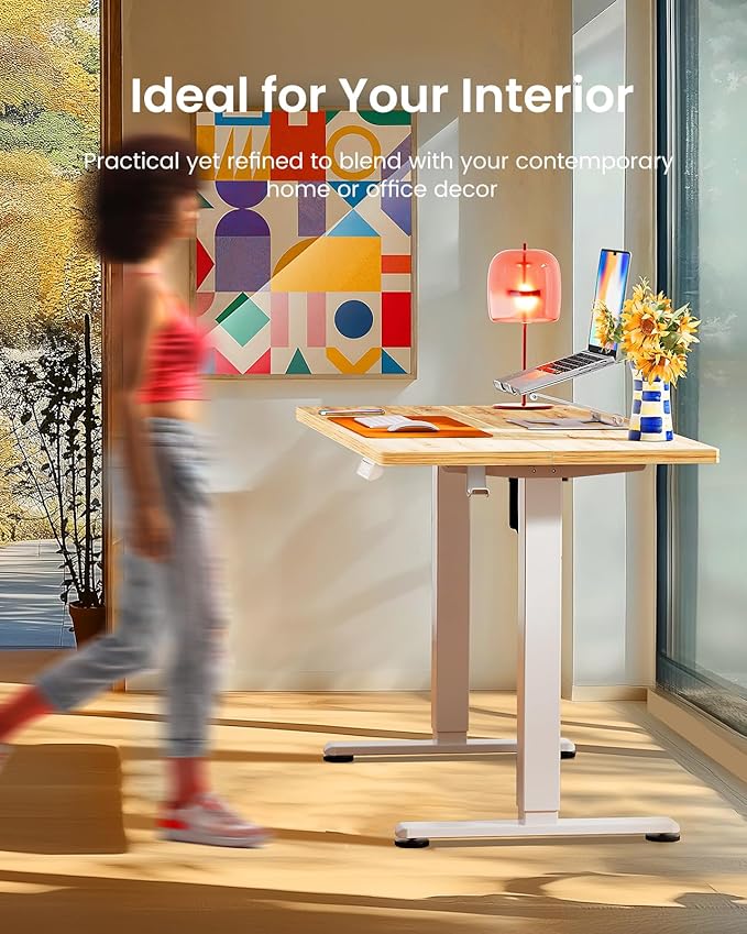 ErGear Height Adjustable Electric Standing Desk, 40 x 24 Inches Sit Stand up Desk, Small Memory Computer Home Office Desk with Two-Piece Desktop (Light Vintage Brown)