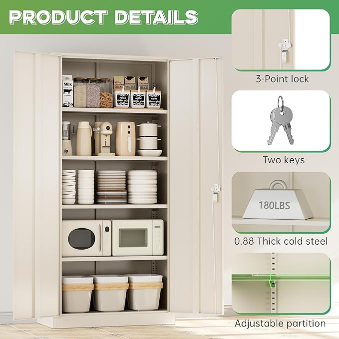 INTERGREAT Metal Storage Cabinet,72" Tall Steel File Cabinets with Locking Doors and Adjustable Shelves,Steel Storage Cabinet for Office,Home,Garage,Gym,School(Grey