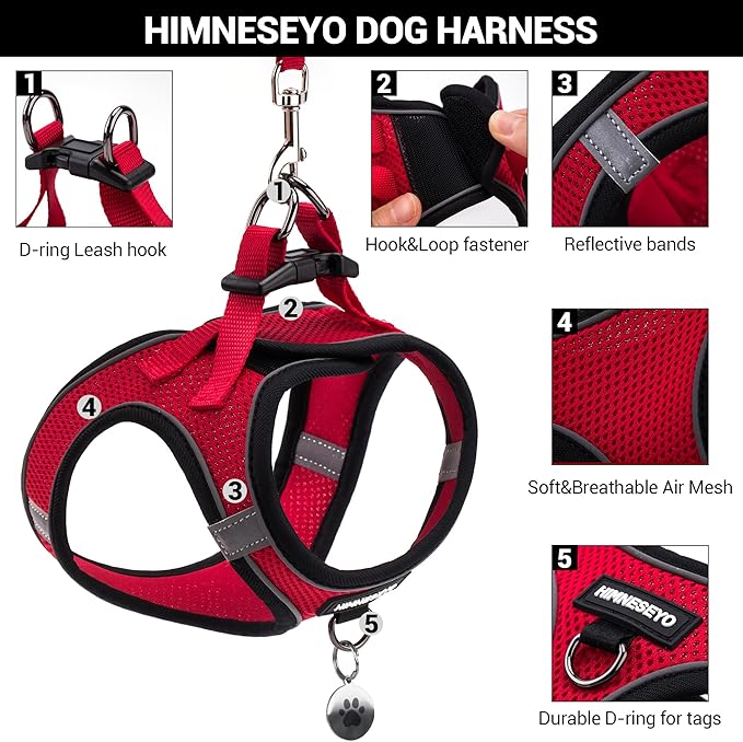 Dog Harness and Leash Set, Dog Harness for Dogs No Pull, No-Chock Step-in Reflective Breathable Lightweight Easy Walk Vest Harnesses with Safety Buckle for Small Medium Dogs, Cats (Red, XL)