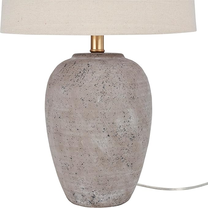 Nourison Home 23" Greyish Brown Earth Tone Rustic Farmhouse Ceramic Table Lamp for Bedroom, Living Room, Dining, Office, with Beige Linen Shade