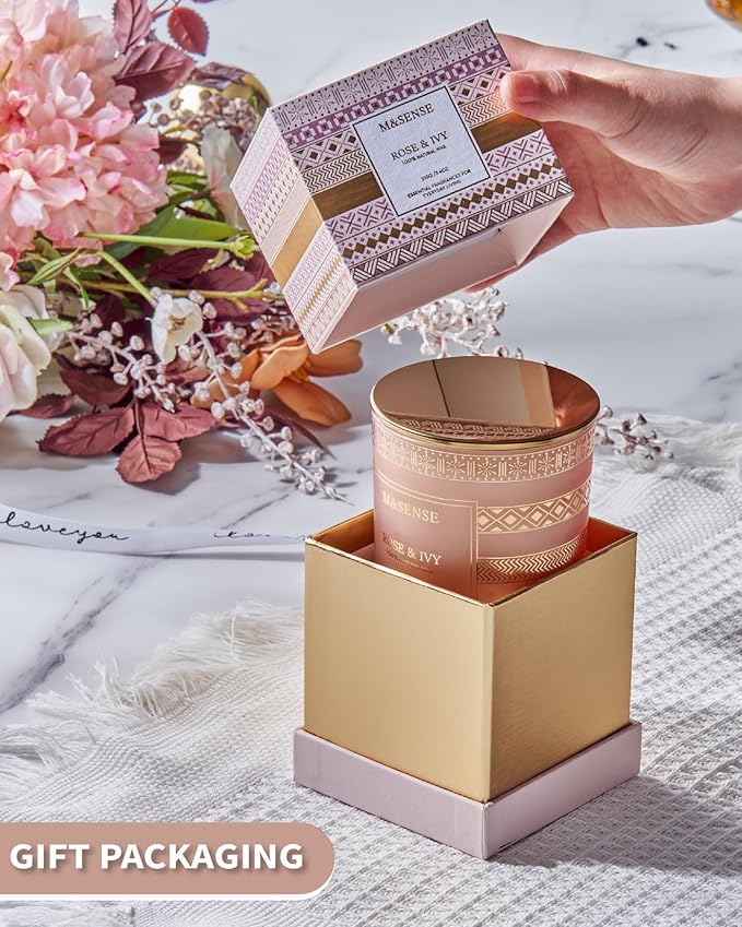 M&SENSE Rose Ivy Candle, Scented Candle Gifts for Women, 45 Hours Slow Burning Natural Soy 7.4oz, Stress Relief Luxury Aromatherapy Candles Home Decor, Christmas Thanksgiving Halloween Gifts for Her