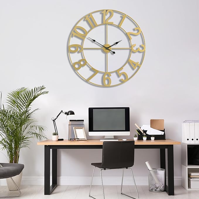 Sorbus 32-Inch Large Wall Clock – Decorative Gold Metal Clock with Black Hands – Silent, Battery Operated, Modern Wall Decor for Living Room, Kitchen, or Office – Great Gift for Housewarming or Office