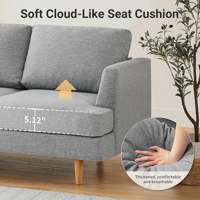 Loveseat Sofa 56" Mid Century Modern Small Couches for Small Spaces Love Seat with 2-Seat Upholstered Cushion Sofa Couches for Bedroom, Living Room, Apartment, Office (Grey)