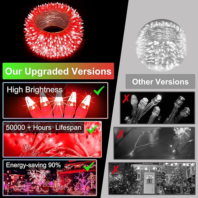 750 LED Christmas Lights Outdoor Use, 246ft 8 Lighting Modes Fairy Lights for Outside, Christmas Tree Lights Outdoor IP44 Waterproof for Xmas Patio Yard Fence Deck Balcony Garden Decor Red