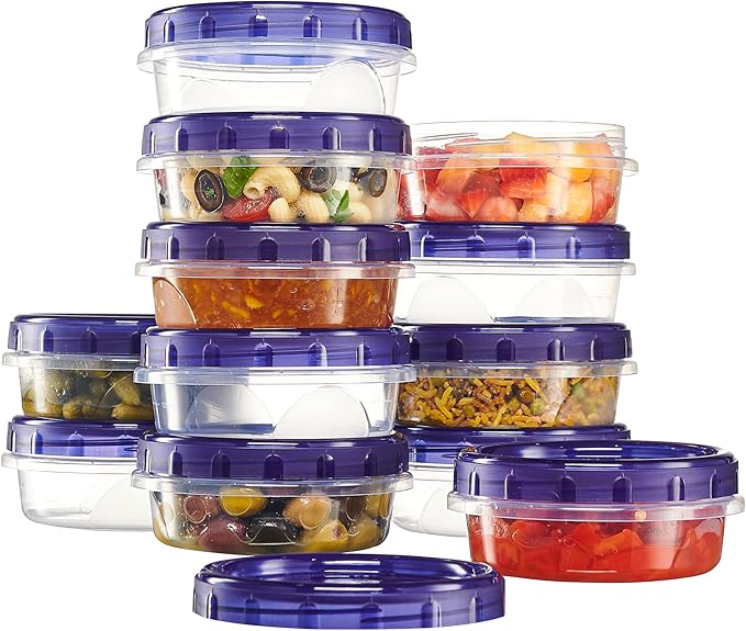 PLASTICPRO 6 Pack Twist Cap Food Storage Containers with Blue Screw on Lid- 8 oz Reusable Meal Prep Containers - Freezer and Microwave Safe Blue Plastic Food Storage