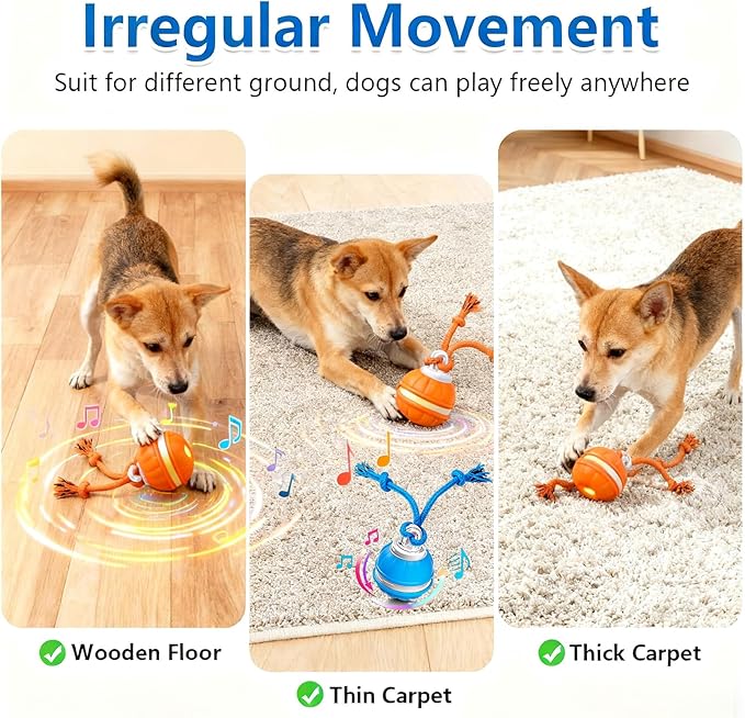 Interactive Dog Ball Toy,Interactive Dog Toys for small dogs,Peppy Pet Ball for Dogs,Motion Activate Rolling Dog Toy with Birdsong Squeaky Chewable Rope Tiny Fetch Dog Toys to Keep them Busy(Blue)