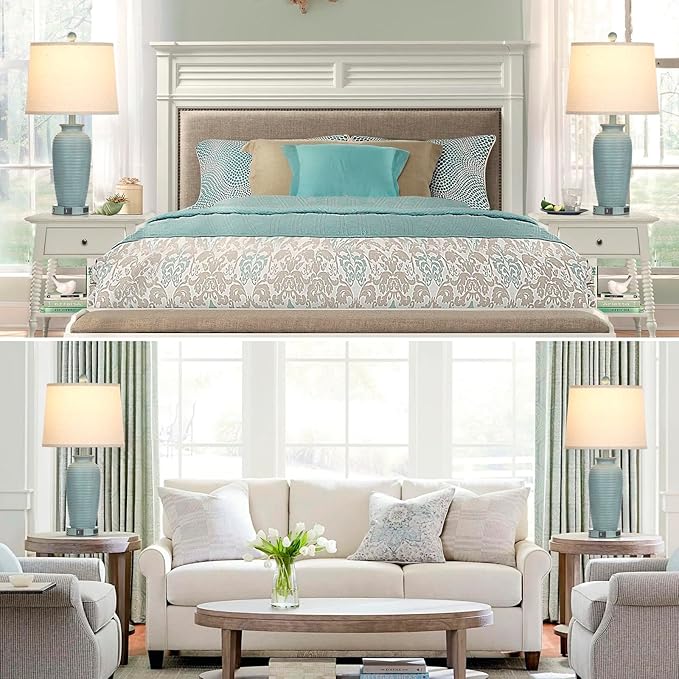 25" Farmhouse Jar Table Lamps Set of 2, 3 Way Touch Control Rustic Bedside Lamps with USB A+C Ports & AC Outlet, Pot Nightstand Lamps for Bedroom Living Room (LED Bulbs Included)