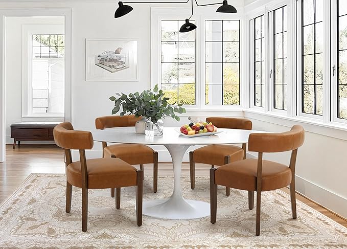 Faux Leather Dining Chairs Set of 8 Upholstered Kitchen & Dining Room Wooden Chairs Mid Century Modern Dining Chairs Low Back, Brown