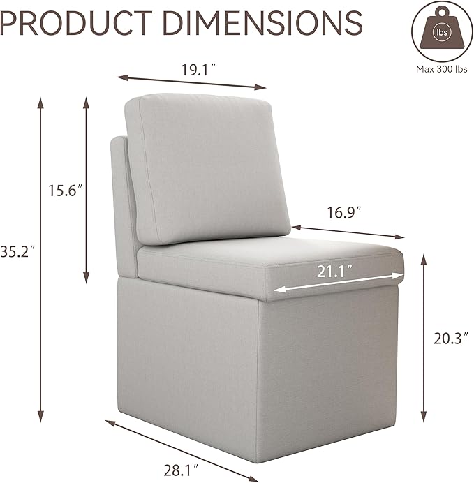 VKNOW Upholstered Dining Chairs Set of 4, Modern Kitchen Chairs with Storage, Linen Armchair Dining Room Chair for Kitchen Dining Room Office Bedroom, Light Grey