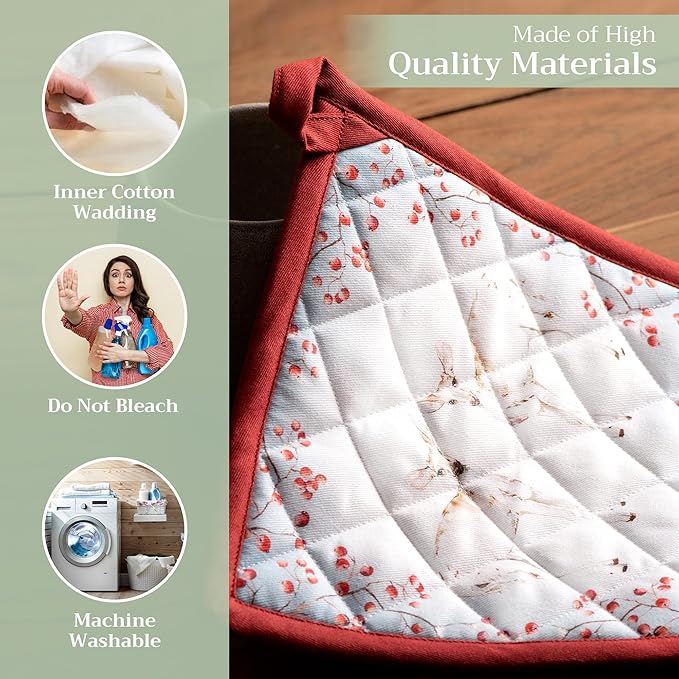 Maison d' Hermine Pot Holders 100% Cotton Heat Resistant Potholders 8" x 8" Hot Pads with Loop for Thanksgiving Christmas Decorations BBQ Cooking Handling Hot Pans (Pack of 1, Fairy Tale Forest)