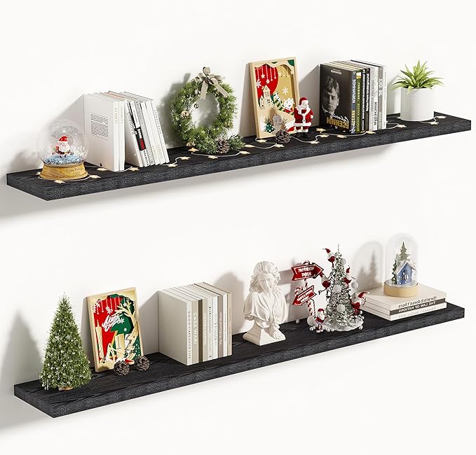 Vivelove 55 Inches Floating Shelves Wall Mounted, 10" Deep Wall Shelves for Bedroom, Bathroom, Living Room, Kitchen, Office, Home Decor, Modern Shelf, Set of 2, Black, 55x10.2x1.5