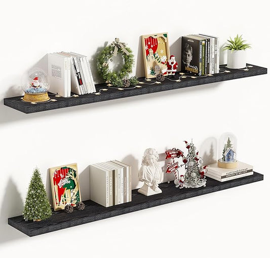 Vivelove 55 Inches Floating Shelves Wall Mounted, 10" Deep Wall Shelves for Bedroom, Bathroom, Living Room, Kitchen, Office, Home Decor, Modern Shelf, Set of 2, Black, 55x10.2x1.5