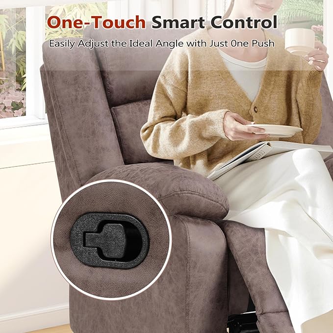 ANJ Recliner Chair, Overstuffed Manual Living Room Reclining Chair in Breathable Faux Leather