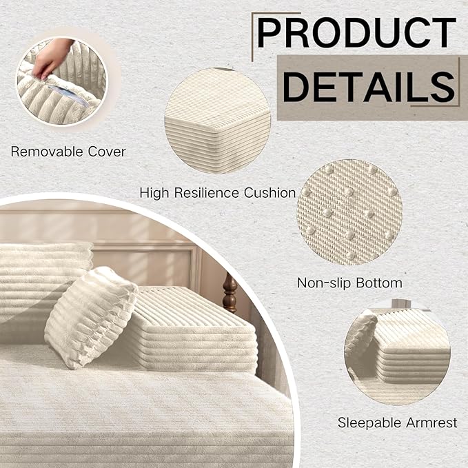 105.5" Modular Sectional Sofa L-Shape, Modular Cloud Sofa with Deep Seat for Living Room Bedroom, Upholstered Couches No Assembly Required (Beige Left Facing Chaise)