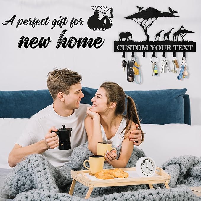 Personalized Key Holder for Wall | Custom Name Metal Cabin Key Hooks | Coat Hook Key Rack Wall Mount | Metal Wall Key Holder | Animal Theme African Art Decor for Living Room Hallway Office