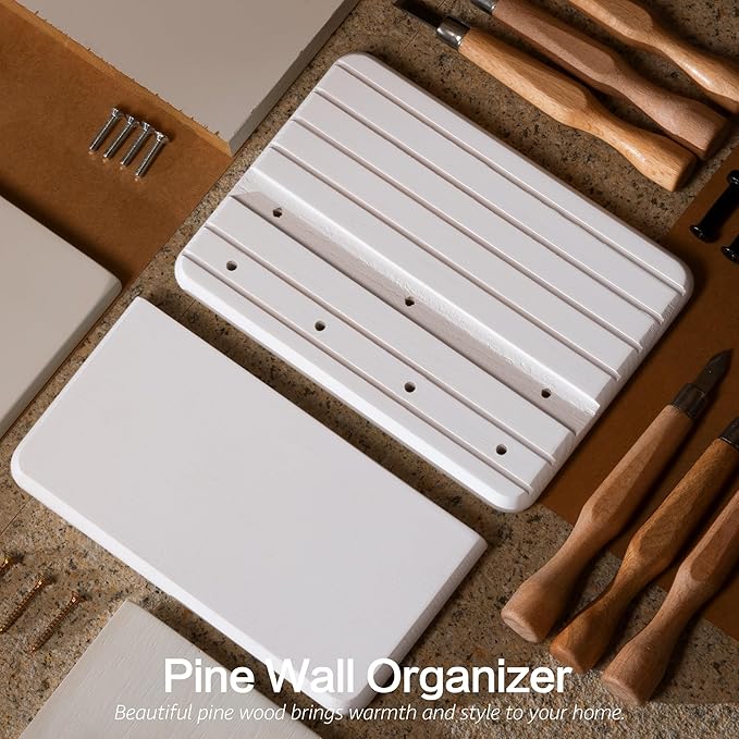 Rebee Vision Small Key Holder Wall Mount for Home Storage – Stylish 7-Inch Key Holder for Wall with 4 Hooks & Mini Floating Shelf - Beautify Your Entryway, Living Room, Bedroom Decor (White)