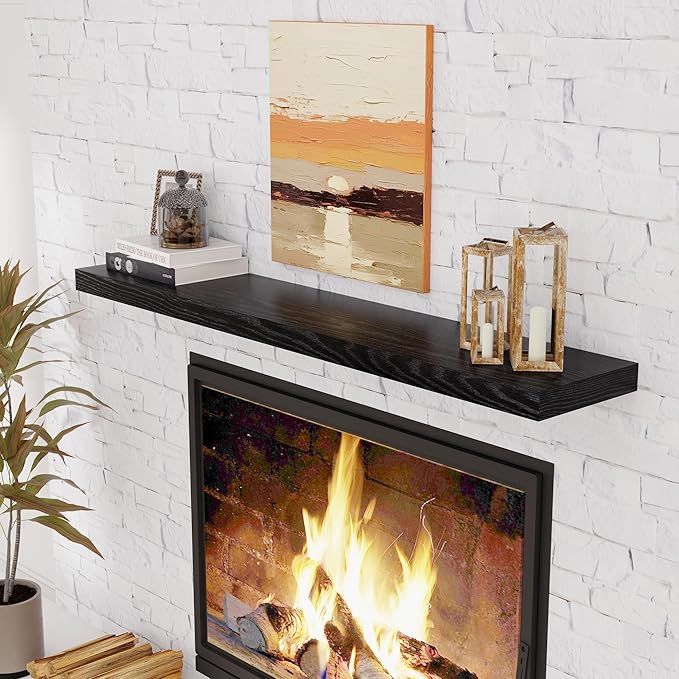 Fun Memories 55 Inch Floating Shelves for Wall, 55x9.3 Large Floating Shelf for Bedroom, Kitchen, Bathroom, Wall Mounted Rustic Wood Shelves with Invisible Bracket for Books, Decor, Black