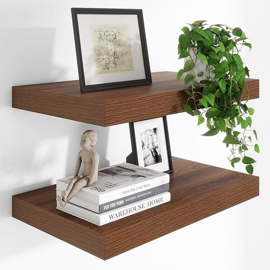 Heimlove 24 x 12 Inch Deep Floating Shelves Wall Mounted with Invisible Brackets,Storage Hanging Shelf for Wall Decor in Bathroom, Bedroom, Toilet, Kitchen, Living Room, Office Set of 2 (Walnut)