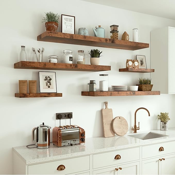 Vivelove Floating Shelves 10 inches Deep, 36x10 Shelves for Room，Wall Shelves for Bedroom, Living Room, Kitchen, Office, Bathroom Farmhouse Shelf, Home Decor with Invisible Bracket, Rustic Brown