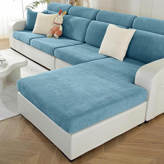Sectional Couch Covers for L Shaped Sectional Sofa (Left or Right Facing) – Softer Chenille Sofa Covers Washable, Non-Slip Stretch Chaise Slipcover (Only 1PC Chaise Cushion Cover, Blue)