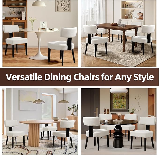 Dining Chairs Set of 2, Fabric Upholstered Wood Kitchen Chairs, Linen Curved Backrest Accent Chairs,Farmhouse Modern Dining Chairs with Foot Pad for Kitchen/Living Room/Restaurant/Cafe-Beige