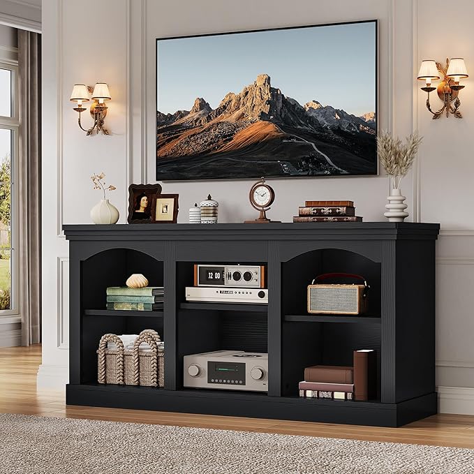 YITAHOME Farmhouse TV Stand for 65 Inch TV, Entertainment Center with Adjustable Shelf, Large TV Console Table for Living Room (Black)