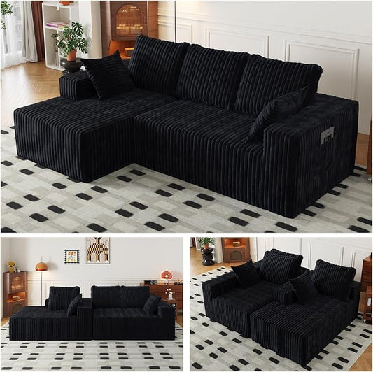 94" Cloud Sectional Couch with L-Shape Chaise,4 Seat Modern Modular Sofa with Side Pockets,Upholstered Couches for Living Room Bedroom, Boneless Couch,No Assembly Required