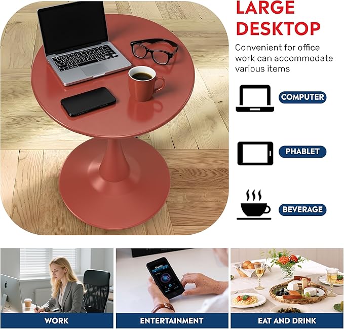 Costaelm Small Dining Table, Round PP Outdoor Table, Weather Resistant Balcony Table for Outside Poolside Deck Lawn Garden Backyard, Red