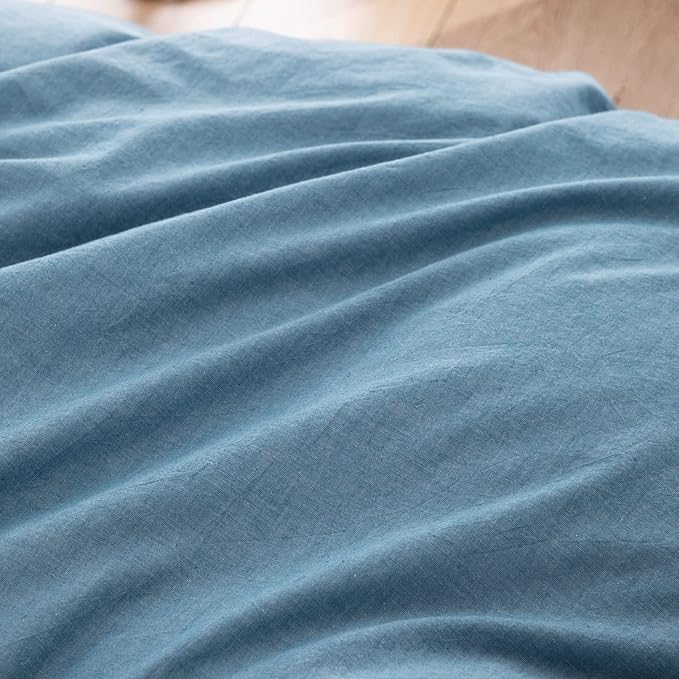 BESTOUCH Duvet Cover Set 100% Washed Cotton Linen Feel Super Soft Comfortable Chic Lightweight 3 PCs Home Bedding Set Solid Dark Blue Full/Double