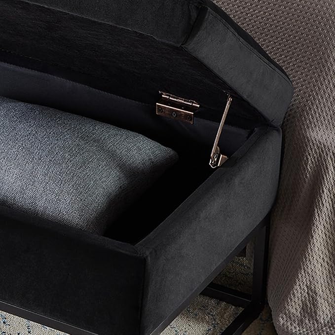 mikibama Velvet Storage Bench,58.6" Long Ottoman with Storage for Living Room,Tufted Storage Benches for Bedroom End of Bed,Entryway,Rectangle Window Seating Bench with Storage. (Velvet Black)