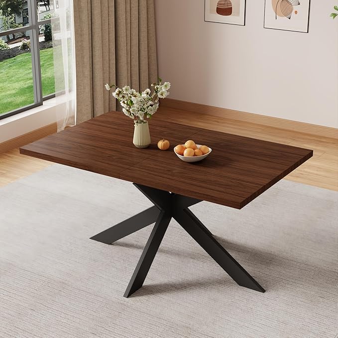 ZckyCine 51"-67" Extendable Dining Table, Modern Walnut Finish Table with Sturdy Metal Frame, Rectangular Kitchen Table for 6-8 People, Easy Assembly