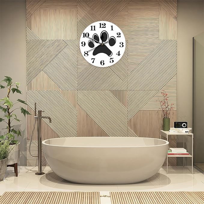 Cat Dog Paw Print Wall Clock Battery Operated 10 in Round Wall Clocks Slilent Non Ticking Quartz Analog Clock for Bedroom Kids Living Room Classroom Decor