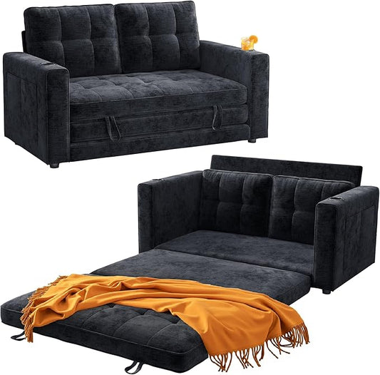 WorthFurni Convertible Sofa Bed, Folding Sofa Bed 2 in1 Pull Out Loveseat Sleeper Sofa, Floor Sofa Bed for Small Spaces Folding Couch Bed with Pillows for Living Room Bedroom - Black