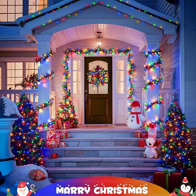 JMEXSUSS 2 Pack Solar Christmas Lights Outdoor Waterproof, Total 400LED 151FT Multi Colored Christmas Lights, 8 Modes Solar String Lights for Outside Tree Patio Garden Xmas Christmas Decorations