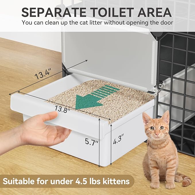 YITAHOME 3-Tier Cat Cage with Litter Box: Kittens Cat House Indoor Multi-Level Cat Enclosure for 1-3 Small Cats, Black