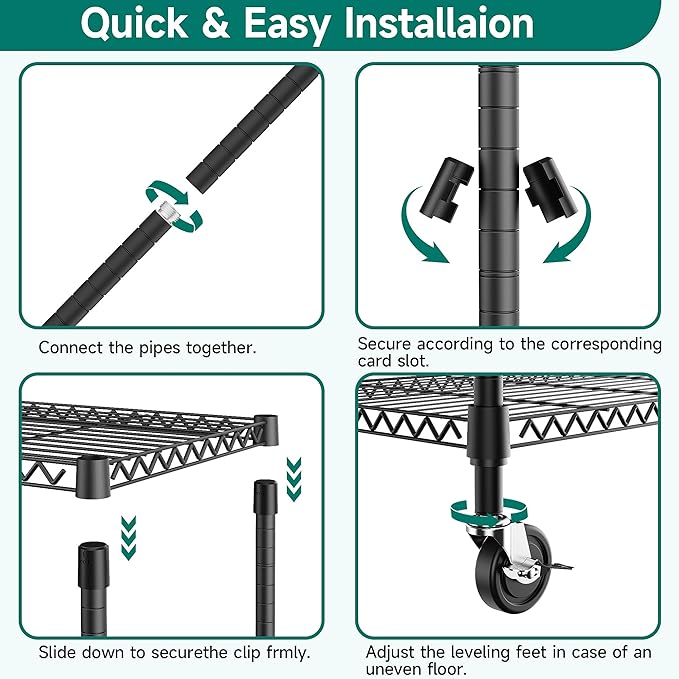 5 Tiers Shelf 1750 lbs Steel Storage Shelving Utility Shelving Unit Steel Organizer Wire Rack for Home,Kitchen,Office,Garage Black 17.7" D x 47.2" W x 76.8" H