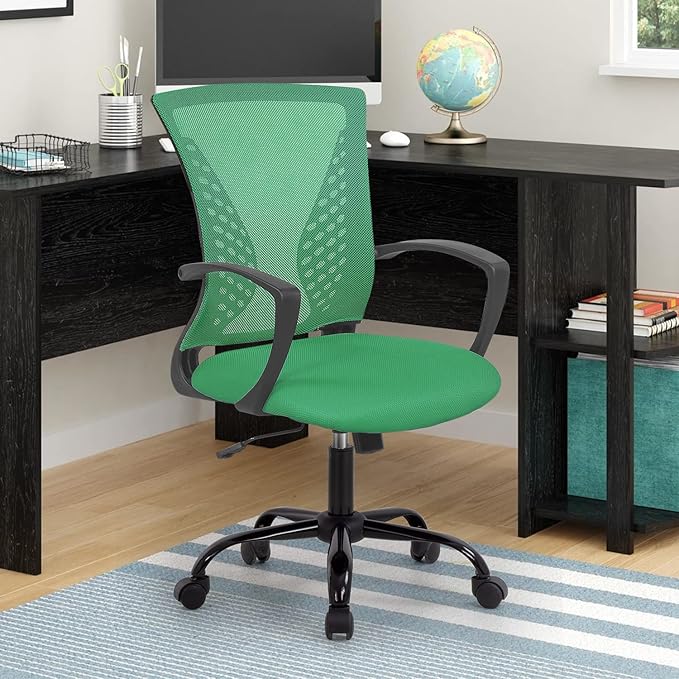 Home Office Chair Ergonomic Desk Chair Mesh Computer Chair with Lumbar Support Armrest Rolling Swivel Adjustable Mid Back Task Chair for Adults(Green)