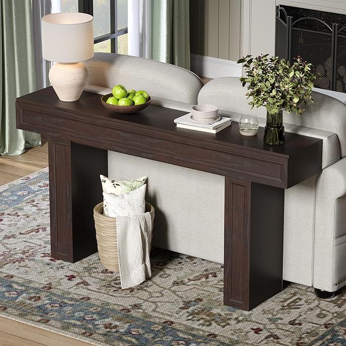 Rresyet 63 Inch Long Console Table, Sofa Table Behind Sofa, Wooden Entryway Table, Farmhouse Entryway Table for Entry, Hallway, Living Room (Cherry)