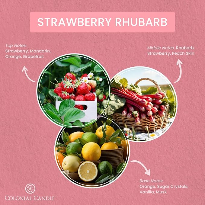 Colonial Candle Strawberry Rhubarb Scented Candle Jar, Highly Fragranced Candles for Home Scented, Mottled Wax Candle, 2 Wick, 8 oz - Made in The USA