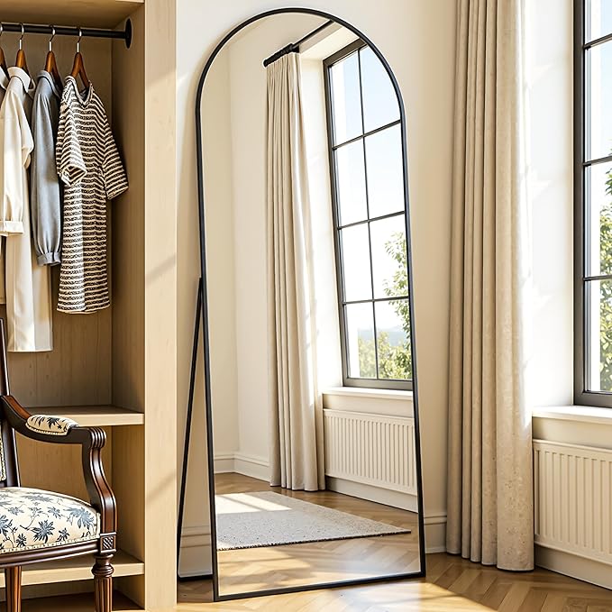 Full Length Mirror, 59"x18" Arched Full Body Mirror, Floor Mirrors with Stand, Body Mirrors Standing Hanging Leaning Against Wall,Aluminum Frame Mirrors for Bedroom Cloakroom,Living Room,Black