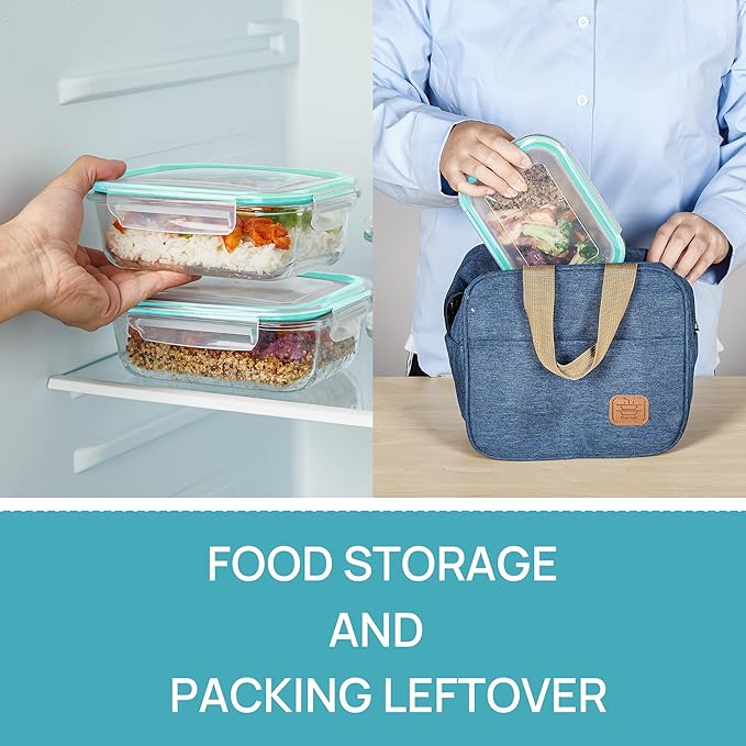 Vtopmart 5Pack 22oz Glass Storage Containers with Lids, Glass Meal Prep Food Container Sets with Snap Airtight Lids for Microwave, Oven, Freezer and Dishwasher, Green