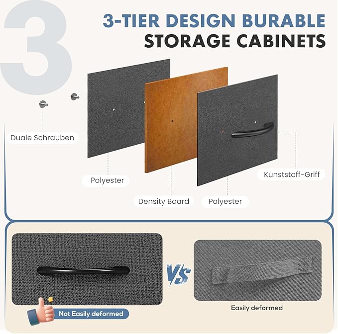 DUMOS Nightstand with 5 Drawers Bedside Table with Removable Fabric Bins Sturdy Steel Frame Wood Top Organizer Furniture for Bedroom Closet Living Room, Grey