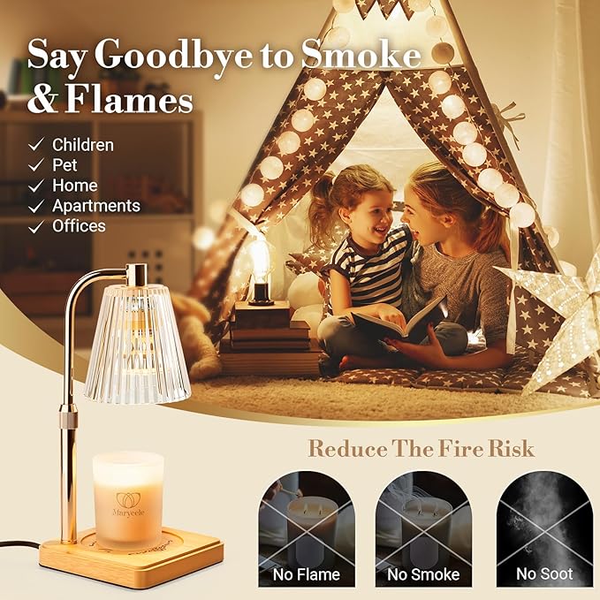 Marycele Candle Warmer Lamp with Timer for Yankee Candles, Adjustable Height Wax Melt Warmer, Birthday Gifts for Mom Women Sister, Vintage Glass Lamp, Christmas Decorations for Home Decor