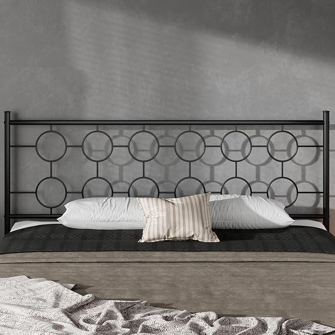 King Size Classic Metal Platform Bed Frame with Headboard and Footboard, Victorian Style Iron Bedframe with 12 inch of Storage Under Frame, Slat Support, No Springs Required, Easy to Assemble (Black)